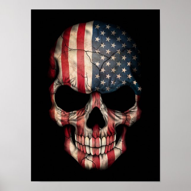 Amerikanischer Flaggenschädel in Schwarz Poster (Vorne)