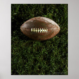 Amerikanischer Fußball auf Gras, Ansicht von oben Poster