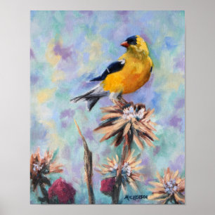 Amerikanischer Goldfinch auf Distel-schöner Kunst Poster