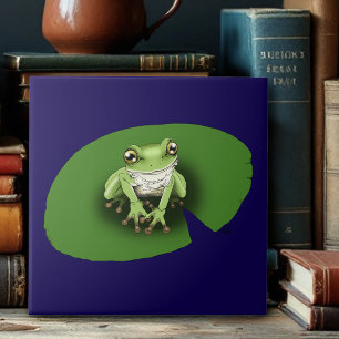Amerikanischer Grüner Laubfrosch Seerosenblatt Fliese