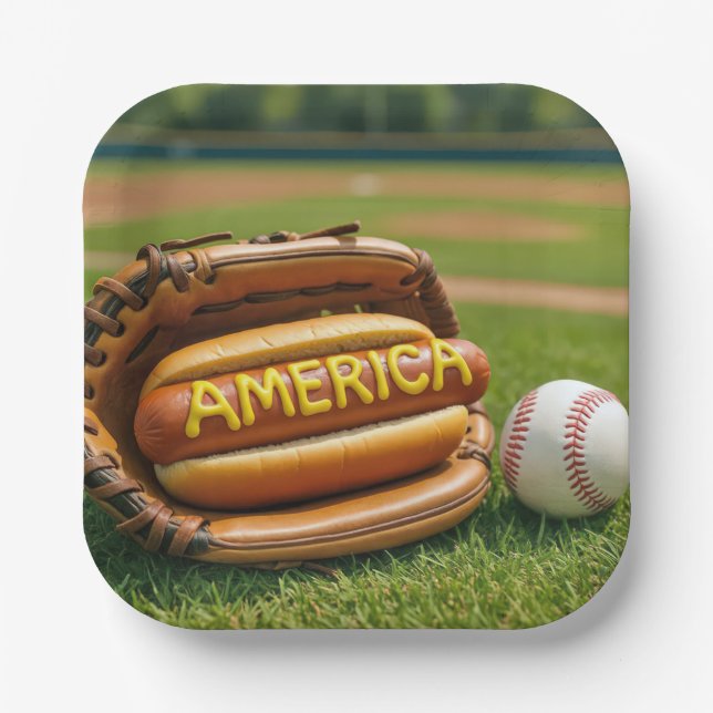 Amerikanischer Hot Dog in einem Baseballhandschuh Pappteller (Vorderseite)