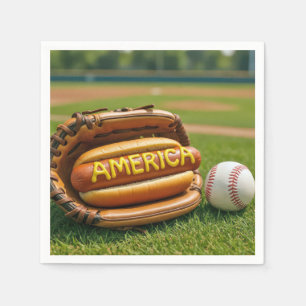 Amerikanischer Hot Dog in einem Baseballhandschuh Serviette