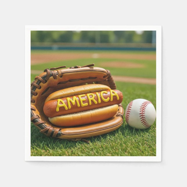 Amerikanischer Hot Dog in einem Baseballhandschuh Serviette (Vorderseite)