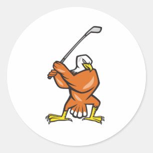 Amerikanischer kahler Adler, der Golf-Cartoon Runder Aufkleber