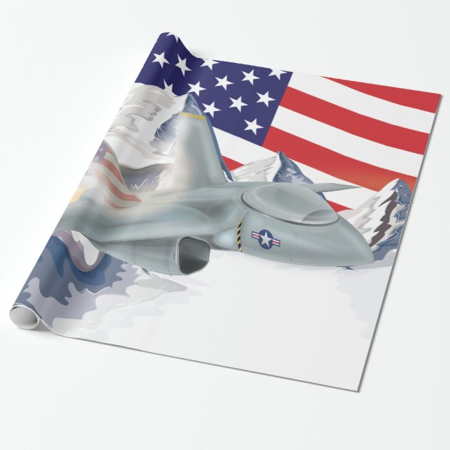 Amerikanischer Kampfflugzeug Geschenkpapier (Ungerollt)