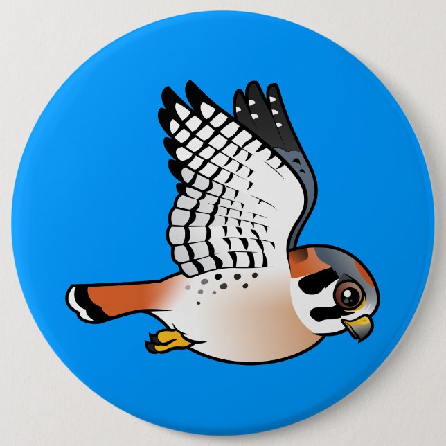 Amerikanischer Kestrel im Flug Button (Vorderseite)