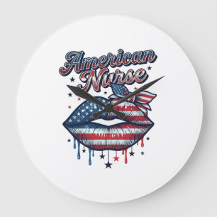 Amerikanischer Krankenpfleger Patriotische Lippen  Große Wanduhr