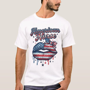 Amerikanischer Krankenpfleger Patriotische Lippen T-Shirt