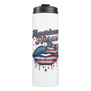 Amerikanischer Krankenpfleger Patriotische Lippen  Thermosbecher