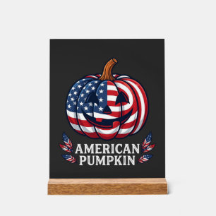 Amerikanischer Kürbis Halloween USA-Flagge Sterne  Acrylschild
