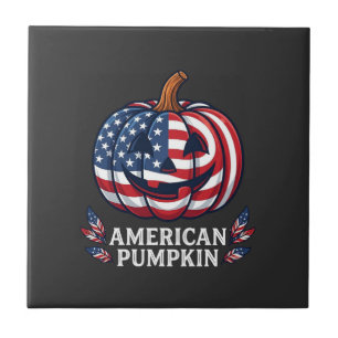 Amerikanischer Kürbis Halloween USA-Flagge Sterne  Fliese