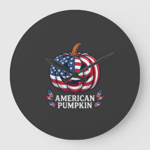 Amerikanischer Kürbis Halloween USA-Flagge Sterne Große Wanduhr