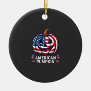 Amerikanischer Kürbis Halloween USA-Flagge Sterne Keramik Ornament