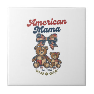 Amerikanischer Mama Patriotischer Bär Patchwork Ve Fliese