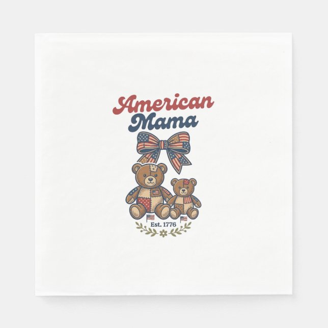 Amerikanischer Mama Patriotischer Bär Patchwork Ve Serviette (Vorderseite)