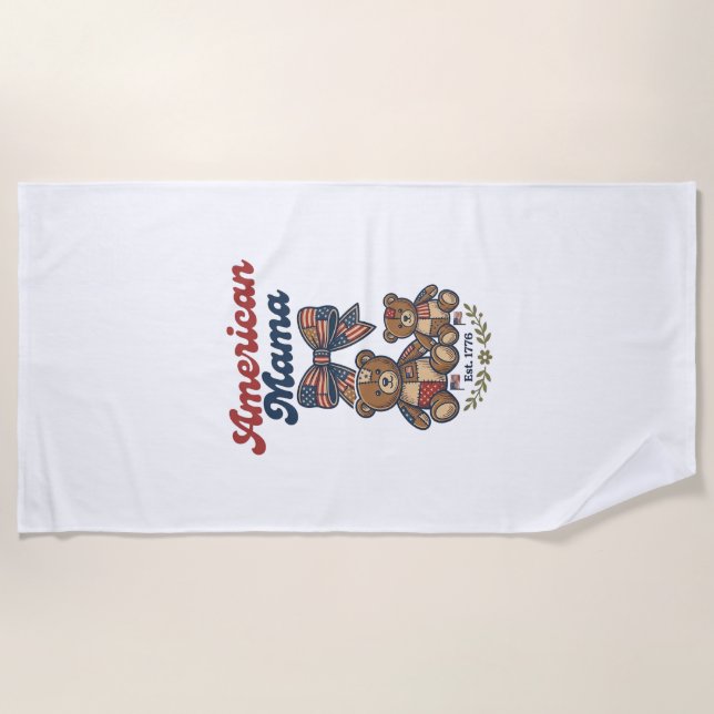Amerikanischer Mama Patriotischer Bär Patchwork Ve Strandtuch (Vorderseite)