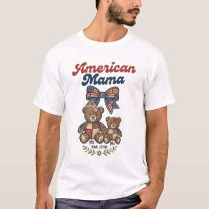 Amerikanischer Mama Patriotischer Bär Patchwork Ve T-Shirt