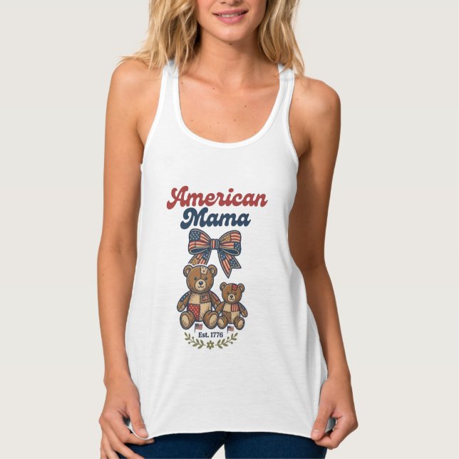 Amerikanischer Mama Patriotischer Bär Patchwork Ve Tank Top (Vorderseite)