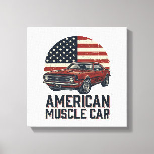 Amerikanischer Muscle-Car-Vintage-Flag-Shirt-Entwu Leinwanddruck