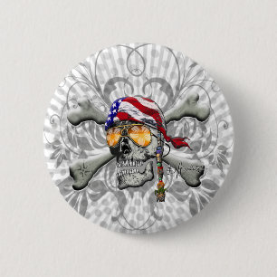 Amerikanischer Piratenschädel und Kreuzknochen Button