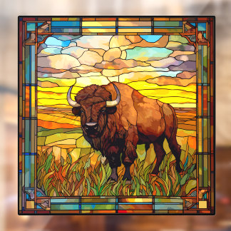 Amerikanischer Plains Büffel Bison Faux Buntglas Fensteraufkleber