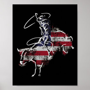 Amerikanischer Rodeo Bull Riding Retro Grunge USA Poster