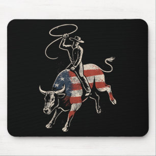 Amerikanischer Rodeo-Bulle-Rider-USA-Flagge-Patrio Mousepad