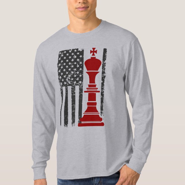 Amerikanischer Schachkönig Patriotische Flagge T-Shirt (Vorderseite)