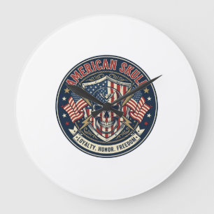 Amerikanischer Schädel Patriotischer Patriotischer Große Wanduhr