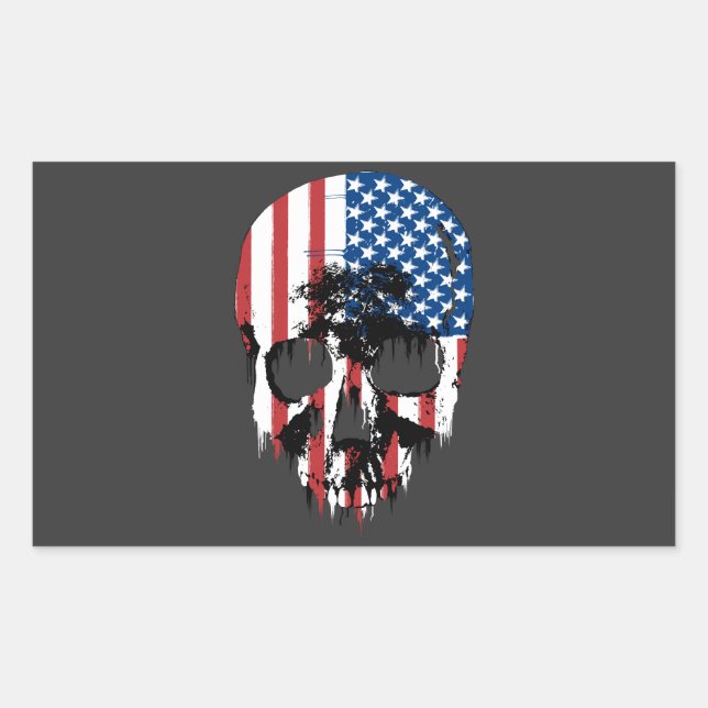 Amerikanischer Schädel Rechteckiger Aufkleber (Vorderseite)