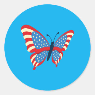 Amerikanischer Schmetterling mit Flagge USA Patrio Runder Aufkleber