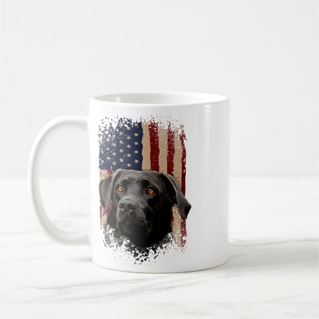 Amerikanischer schwarzer Labrador USA-Flagge Lab-B Kaffeetasse (Links)