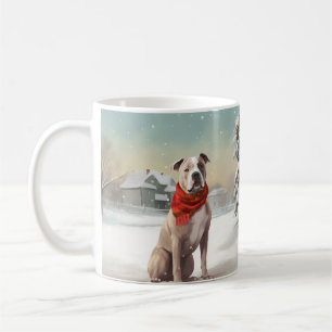 Amerikanischer Staffordshire-Hund im Schnee Weihna Kaffeetasse