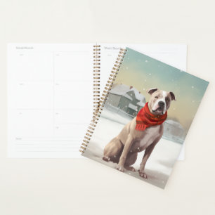 Amerikanischer Staffordshire Hund im Schnee Weihna Planer