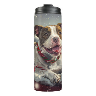 Amerikanischer Staffordshire-Hund Weihnachtsfestli Thermosbecher