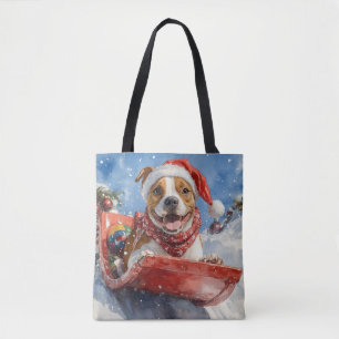Amerikanischer Staffordshire im Schlitten Weihnach Tasche