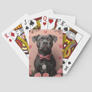 Amerikanischer Staffordshire mit Rosen -Valentinst Spielkarten