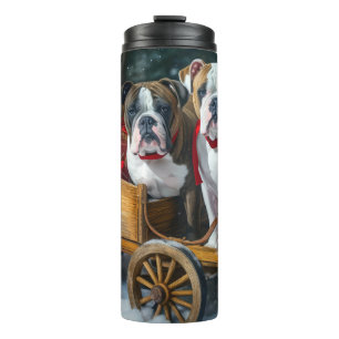 Amerikanischer Staffordshire-Schneeschlitten Weihn Thermosbecher