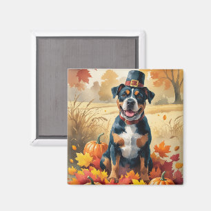 Amerikanischer Staffordshire-Terrier im Herbstlaub Magnet