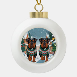Amerikanischer Staffordshire-Weihnachtsschnee-Urla Keramik Kugel-Ornament