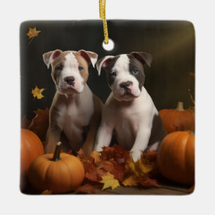 Amerikanischer Staffordshire-Welpe Herbstfreude Keramikornament