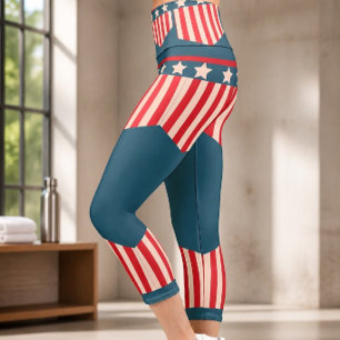 Amerikanischer Stolz / 4. Juli Hochtailliert (Blau Capri Leggings