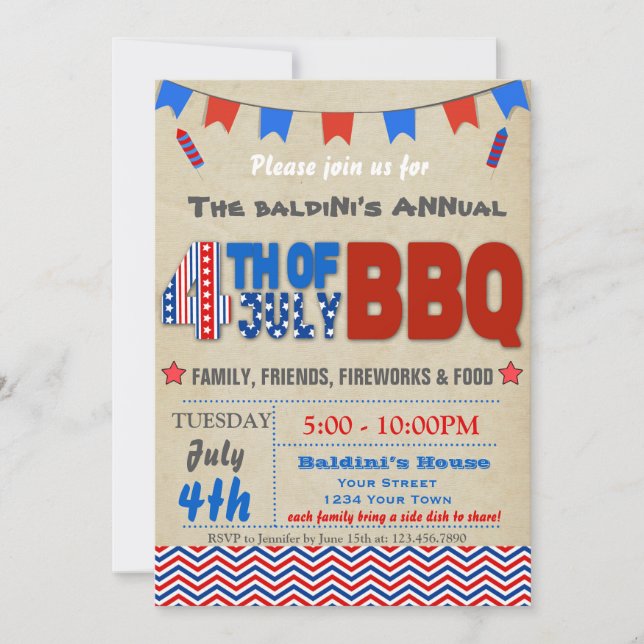 Amerikanischer Unabhängigkeitstag GRILLEN Einladung (Vorderseite)