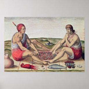Amerikanischer Ureinwohner, der eine Mahlzeit isst Poster