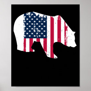 Amerikanischer USA-Flaggen-Graubär-Braunbär-Jäger Poster
