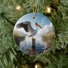 Amerikanischer Weißer Pelikan-Andenken Keramik Ornament