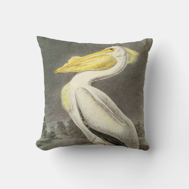 Amerikanischer weißer Pelikan durch Audubon Kissen (Vorderseite)