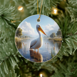 Amerikanischer Weißer Pelikan Erinnerungsstück Keramik Ornament