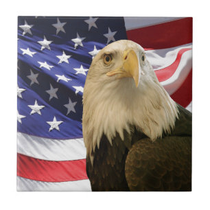 Amerikanischer Weißkopfseeadler und Flagge Fliese