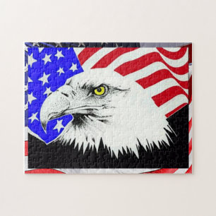 Amerikanischer Weißkopfseeadler-Zeichnung und Flag